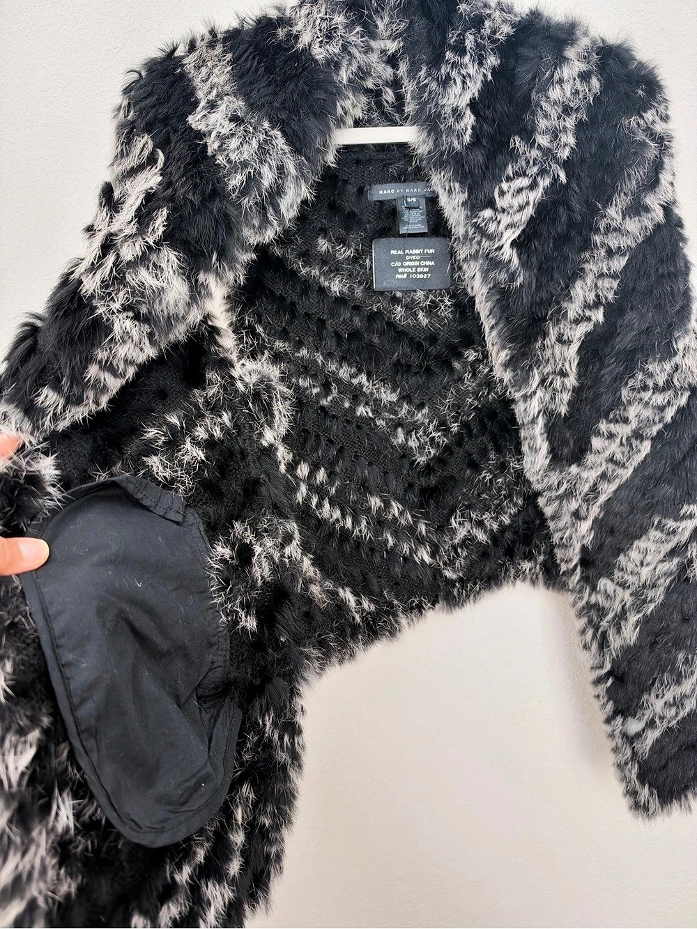 Marc by Marc Jacobs Real Rabbit Fur Chevron Stripe Vest Black & Gray XS - Picture 9 of 11